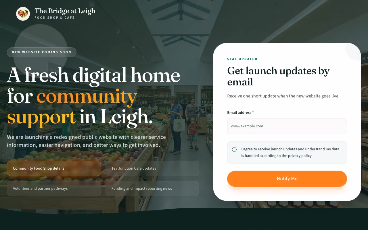 The Bridge at Leigh website with community support and donation information