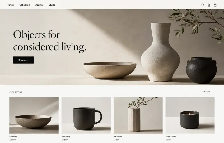Premium homeware commerce website concept designed by Happy Webs