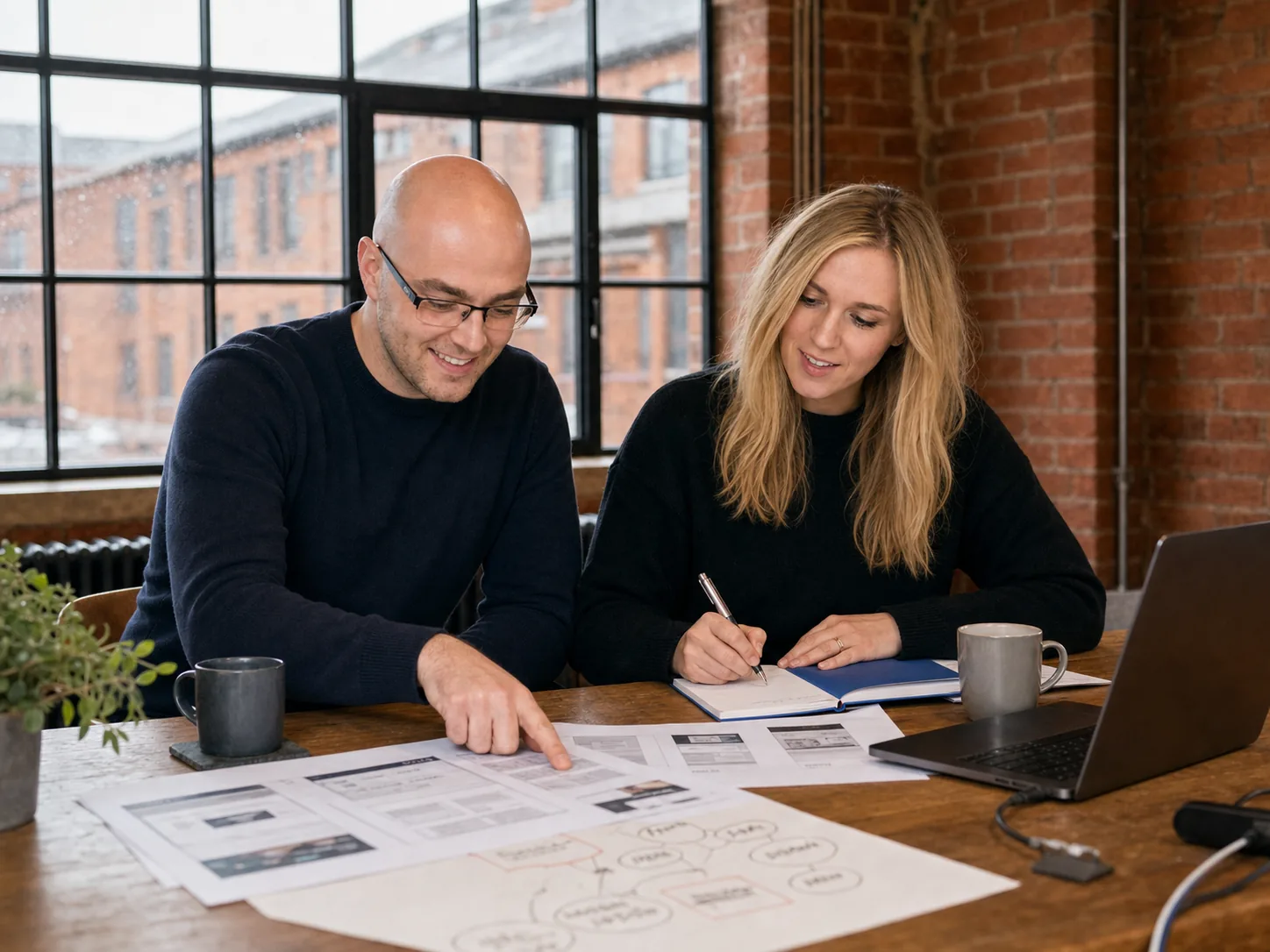 Happy Webs founders Chris and Kay Leah shaping a practical digital project together