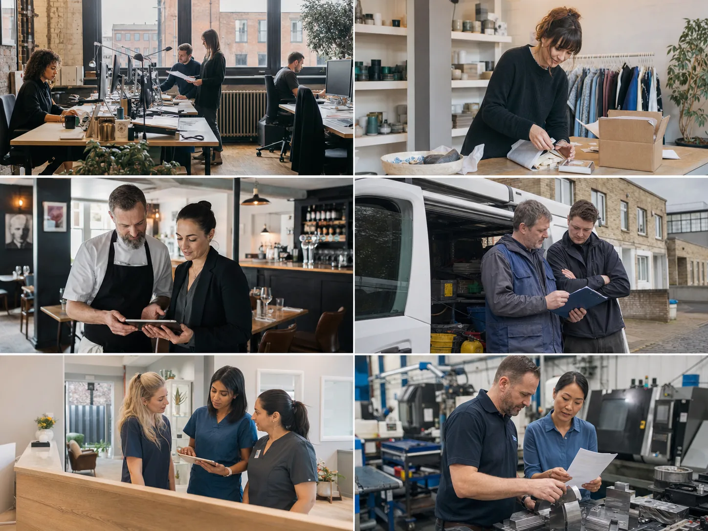 People working across UK professional services, retail, hospitality, trades, healthcare and manufacturing