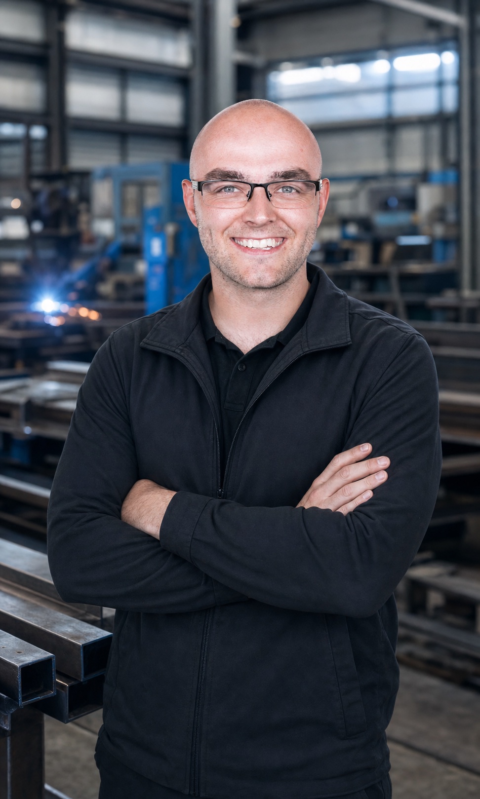 Chris Leah, co-founder of Happy Webs, in an industrial workshop