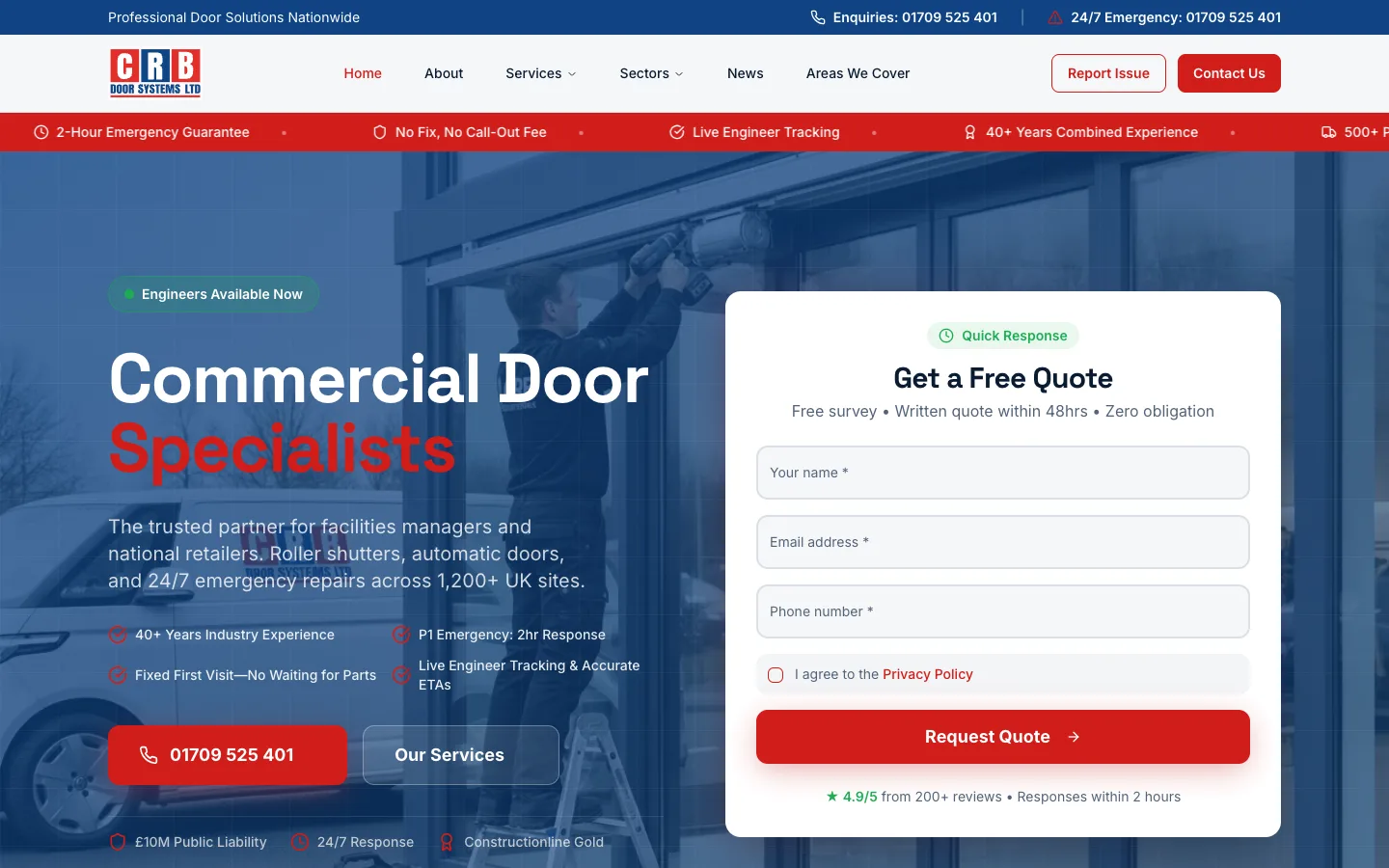 CRB Door Systems website built by Happy Webs — industrial door installation and repair, Rotherham