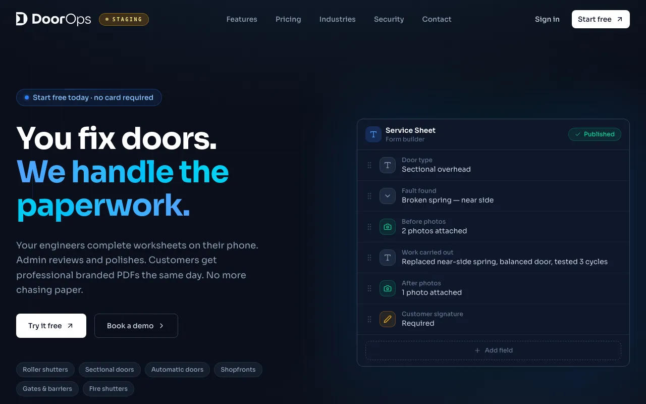DoorOps industrial workflow software by Happy Webs
