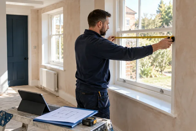 Illustrative tradesperson carrying out a customer site survey