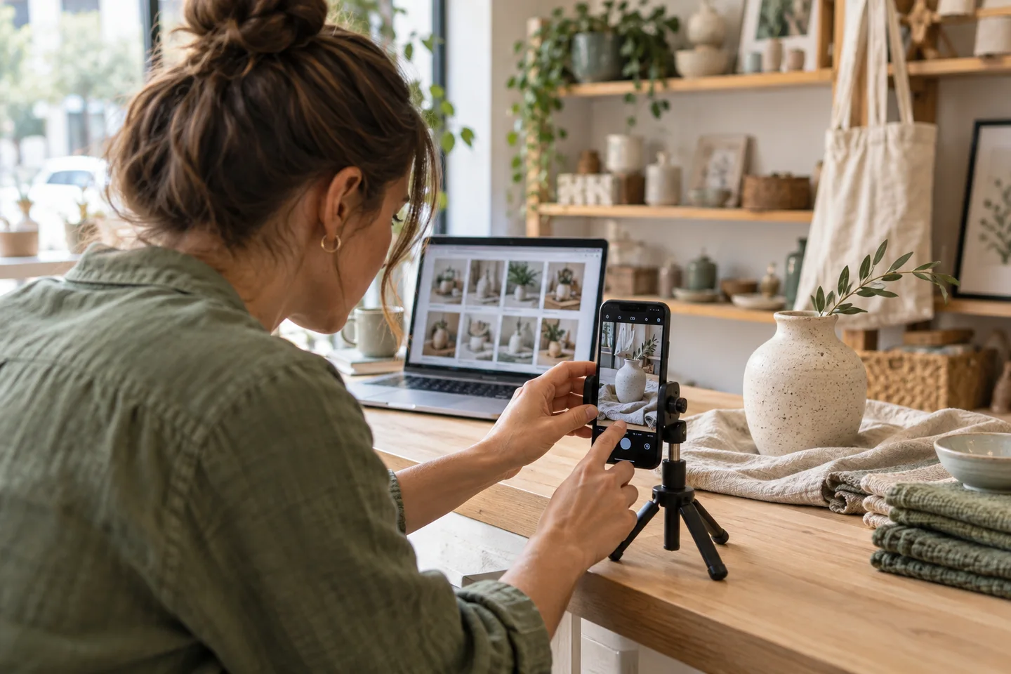 Illustrative content shoot creating product photographs and social media posts